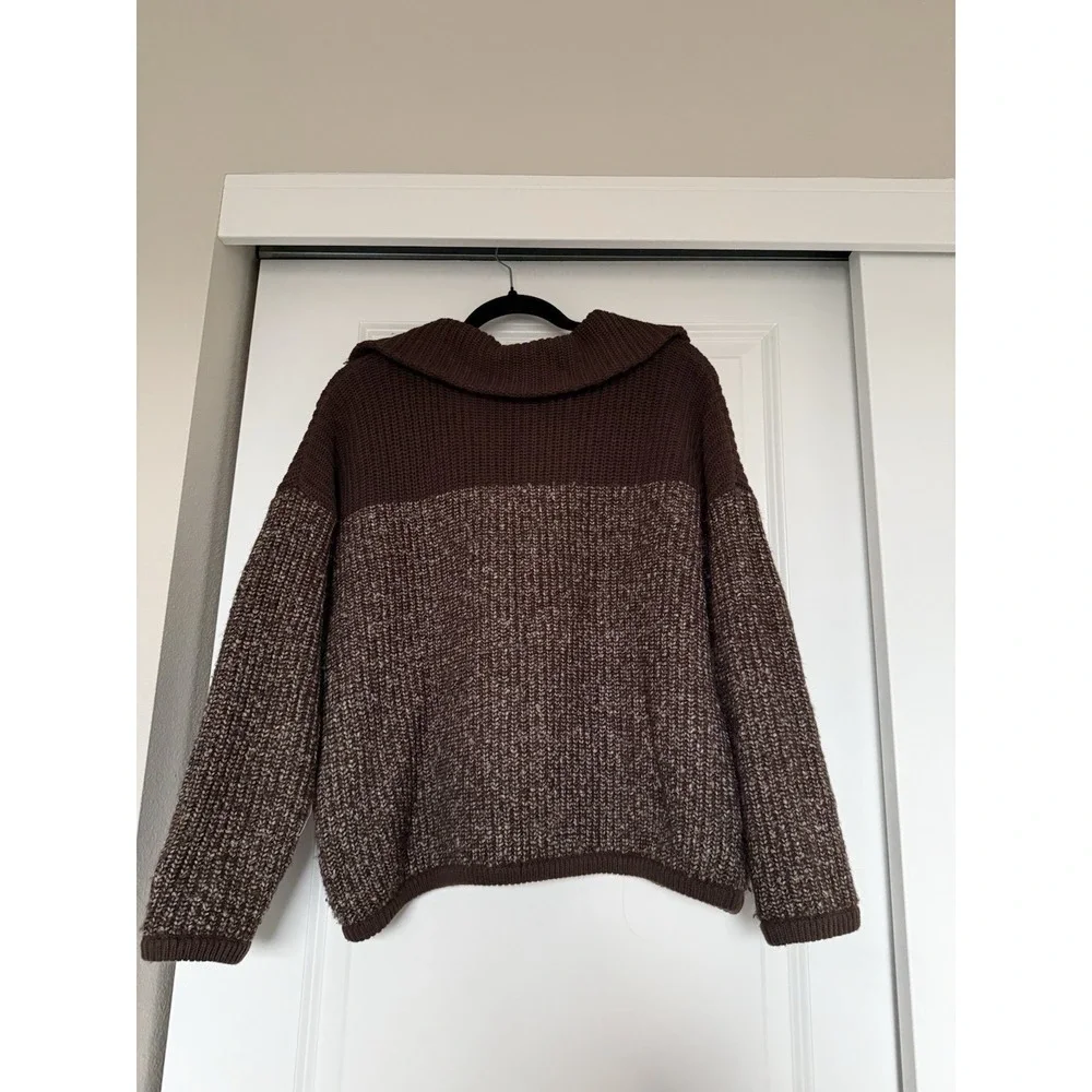 varley willard half zip knit coffee bean egret fleck Size XS  Pullover Oversized - Picture 5 of 10